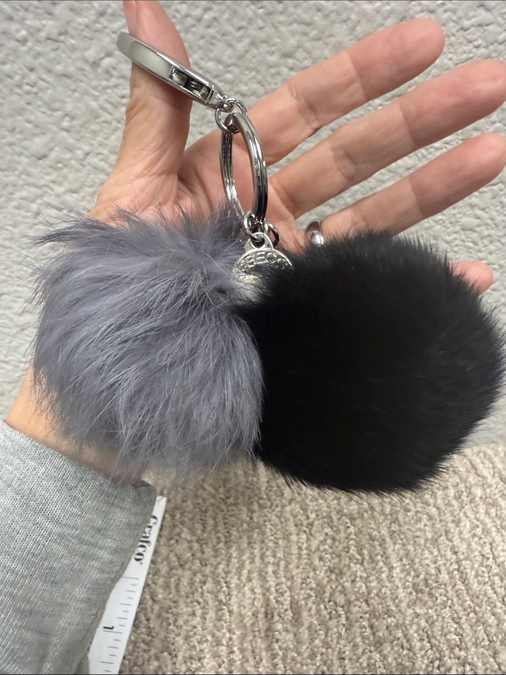 Rebecca Minkoff Black & Gray Fur Pom Pom Keychain